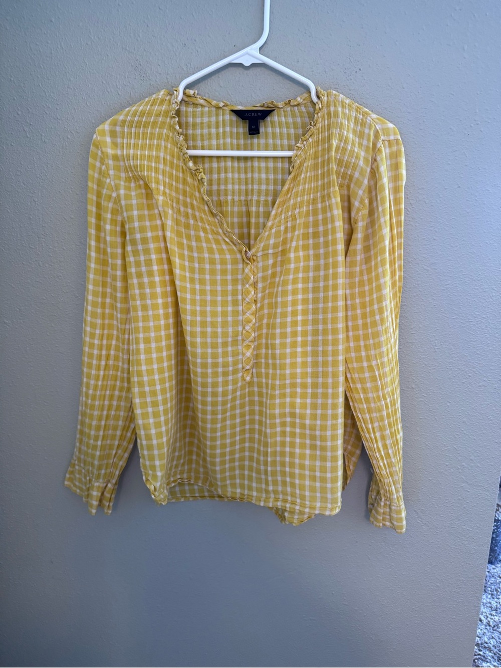 J. Crew Yellow Plaid Long-Sleeve Peasant Top